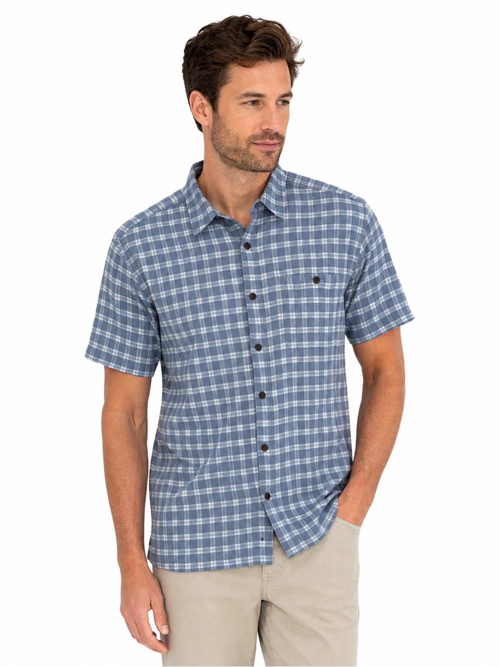 Patagonia Men’s Organic Cotton Blue Plaid Short Sleeve Button Up Shirt Medium